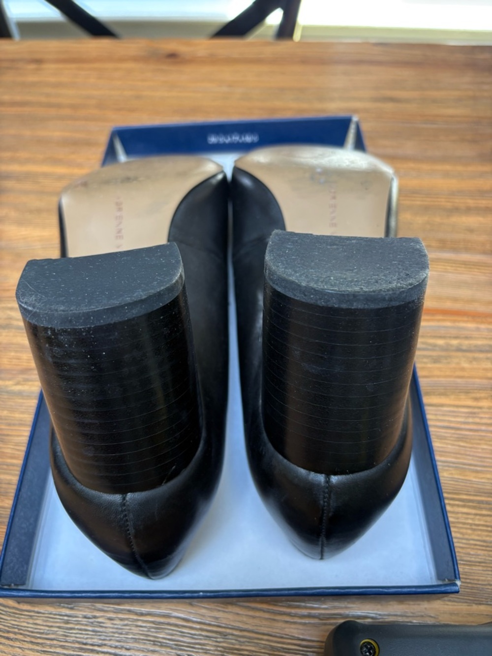 Adrienne Vittadini Black Leather Low Block Heel Pumps - Picture 6 of 12